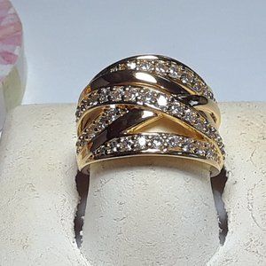 .50cttw Round CZ 6 row cross Sterling Silver/14Kt YG Polished Band Ring #17684